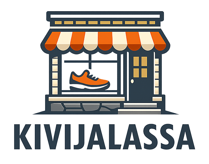 Kenkä esillä kivijalkaliikkeen ikkunassa